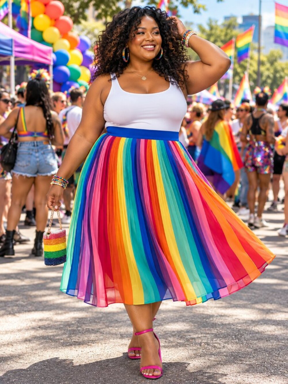 Torrid Size 4X Rainbow Pleated Midi Skirt Colorful Chiffon Lined LGBTQ Pride